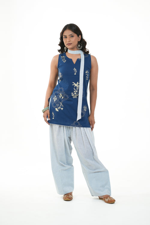 Aira Blue White Printed Farshi Salwaar Set