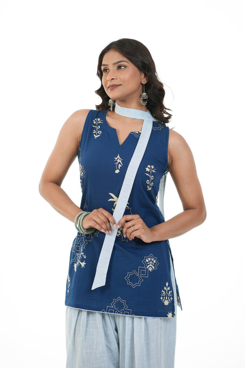 Aira Blue White Printed Farshi Salwaar Set