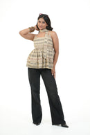 Panna Beige Double  Peplum Top with Scarf