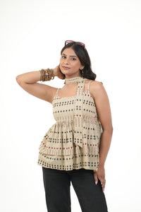 Panna Beige Double  Peplum Top with Scarf