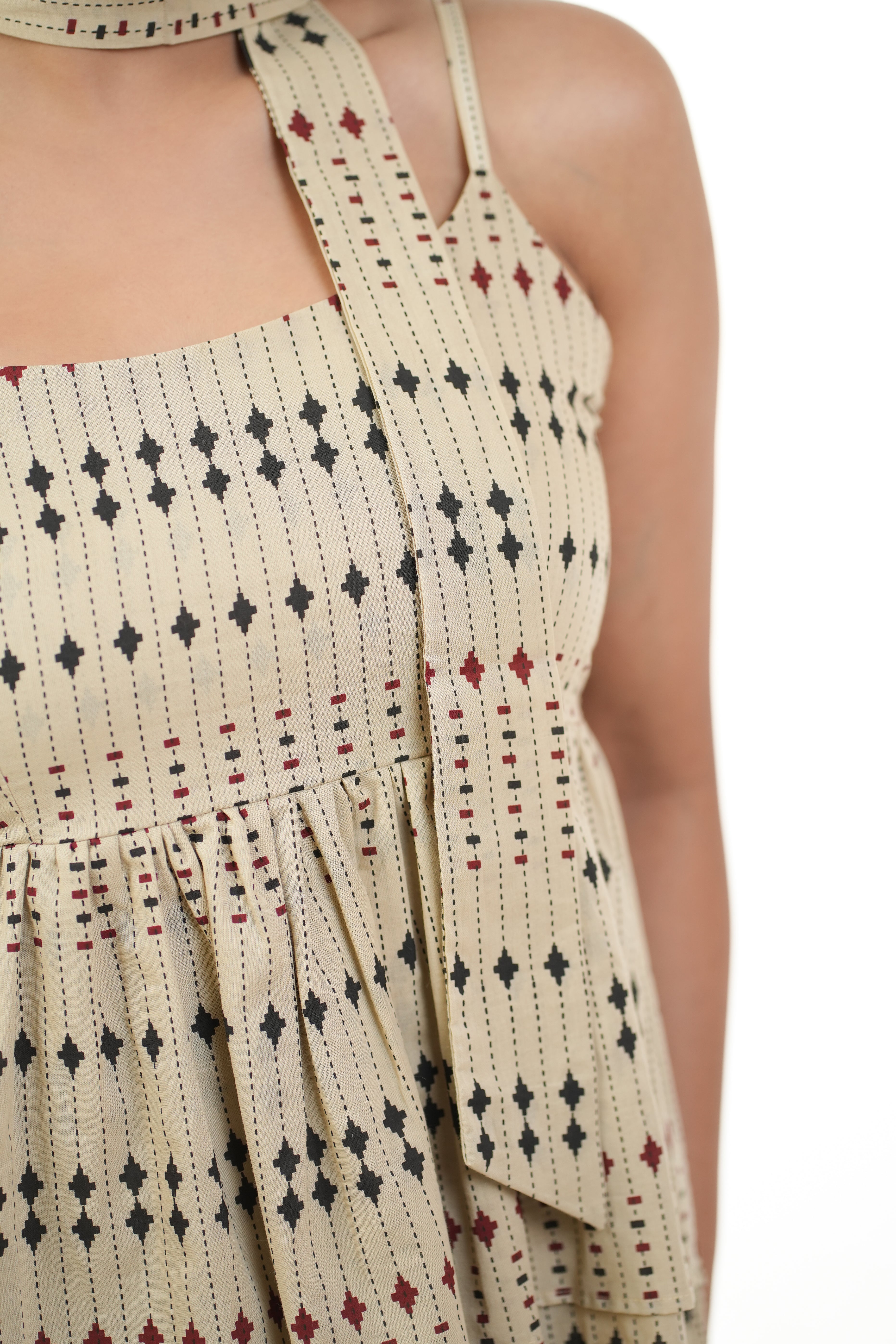Panna Beige Double  Peplum Top with Scarf