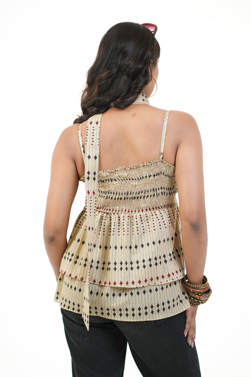 Panna Beige Double  Peplum Top with Scarf