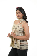 Panna Beige Double  Peplum Top with Scarf