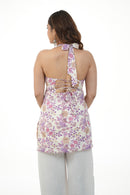 Mahira White Floral Halter Neck Short Kurti