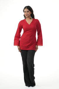 Afreen Red Bell Sleeves Short Kurta
