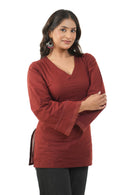 Surmai Brown Bell Sleeves Short Kurta