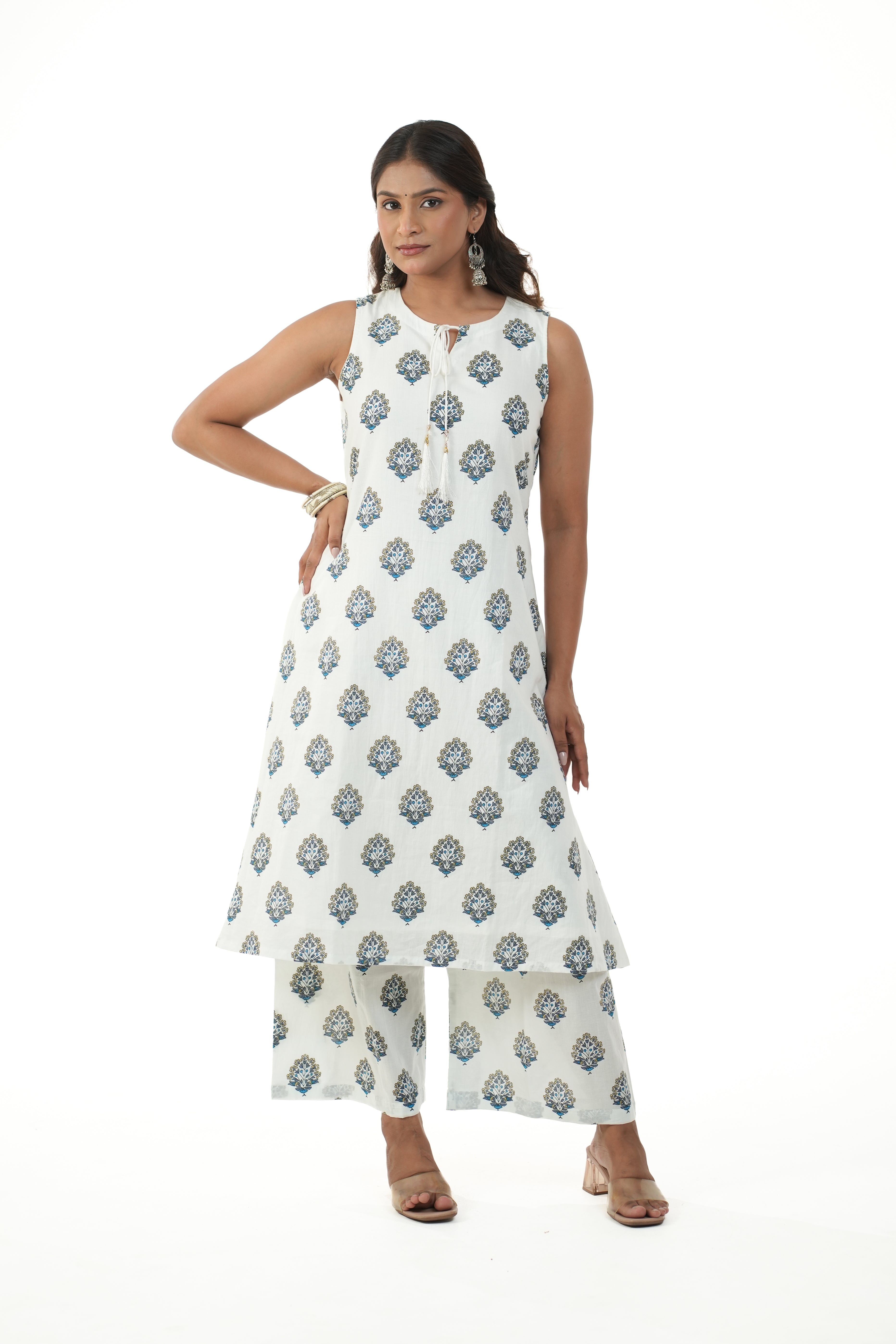 Dhara White Printed A-line Kurta Set