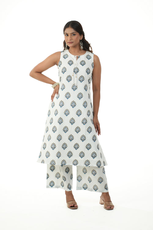 Dhara White Printed A-line Kurta Set