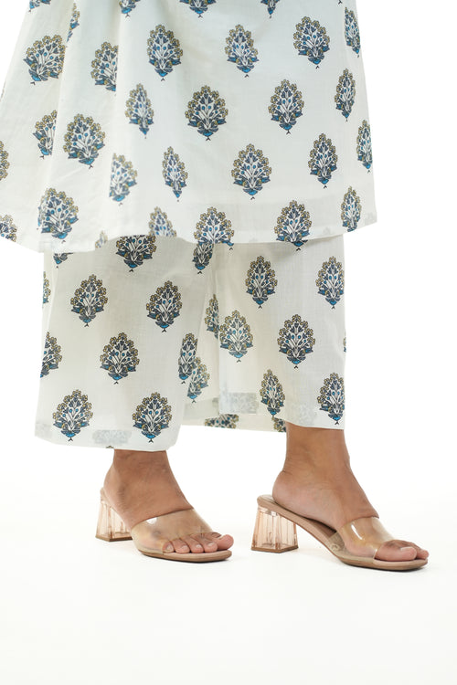 Dhara White Printed A-line Kurta Set