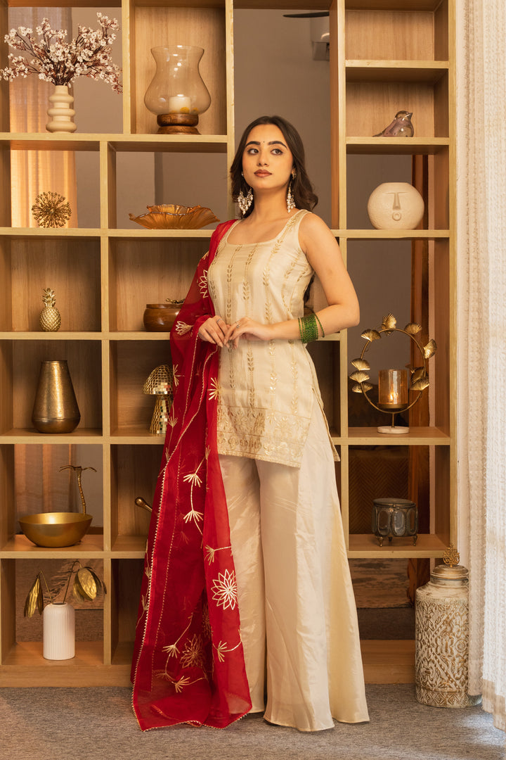 Noor Ivory Kurta Pallazo Set with Dupatta