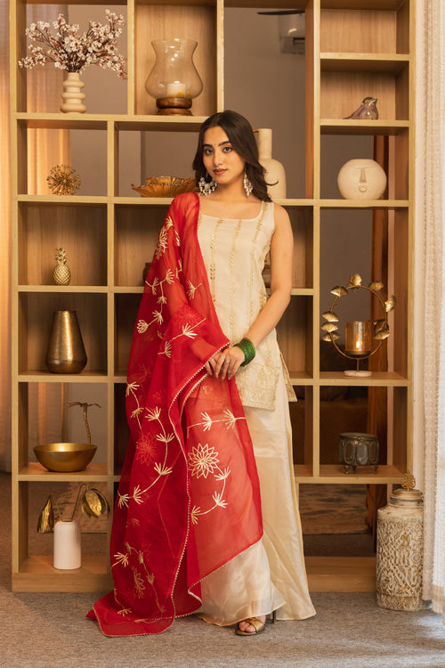 Noor Ivory Kurta Pallazo Set with Dupatta