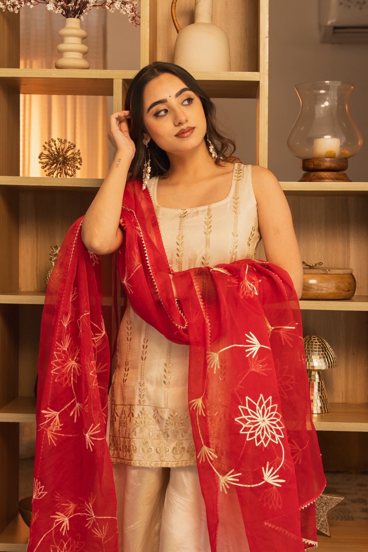 Noor Ivory Kurta Pallazo Set with Dupatta