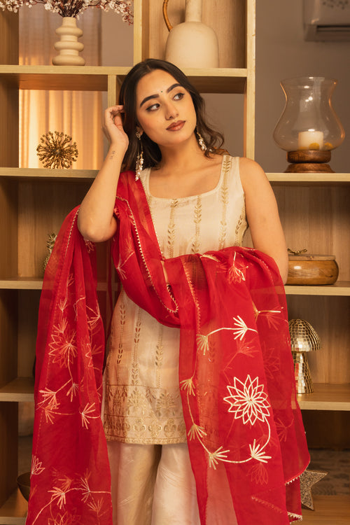 Noor Ivory Kurta Pallazo Set with Dupatta
