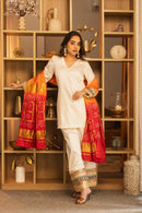 Sunheri Ivory Lace Work Co-ord Set with Dupatta