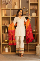 Sunheri Ivory Lace Work Co-ord Set with Dupatta