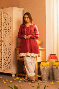 Suroor Wine Short Anarkali with White Farshi Salwaar