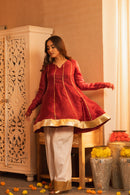 Suroor Wine Short Anarkali with White Farshi Salwaar