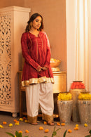 Suroor Wine Short Anarkali with White Farshi Salwaar