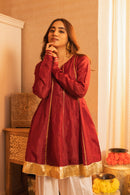 Suroor Wine Short Anarkali with White Farshi Salwaar