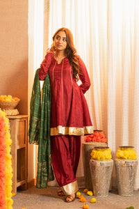 Mastaani Wine Short Anarkali Farshi Salwaar Set with Dupatta