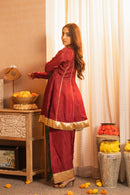 Mastaani Wine Short Anarkali Farshi Salwaar Set with Dupatta