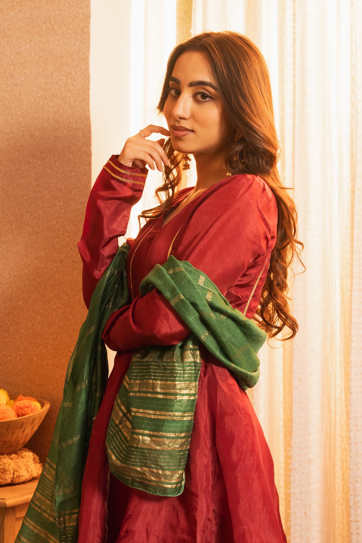 Mastaani Wine Short Anarkali Farshi Salwaar Set with Dupatta