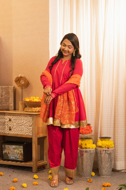 Kashish Rani Pink Short Anarkali Farshi Salwaar Set with Dupatta