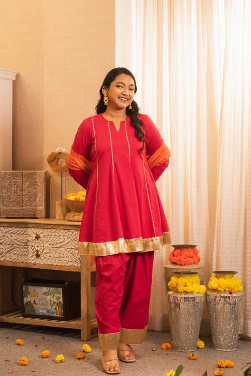 Kashish Rani Pink Short Anarkali Farshi Salwaar Set with Dupatta