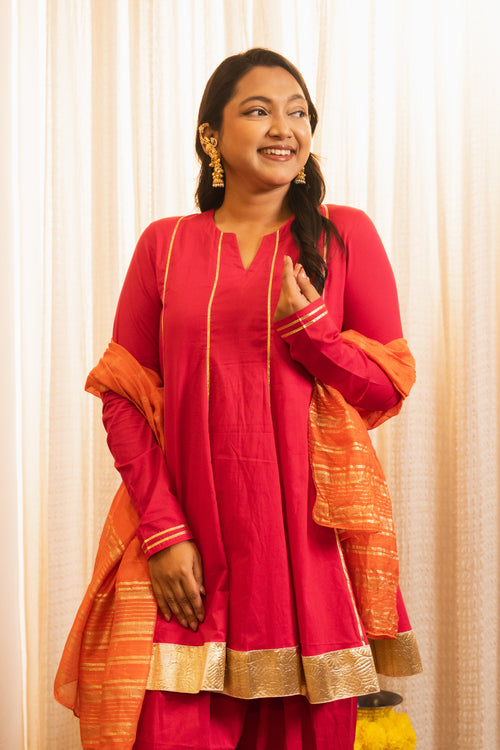 Kashish Rani Pink Short Anarkali Farshi Salwaar Set with Dupatta