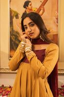 Marudhara Beige-Magenta Anarkali Kurta Set With Dupatta