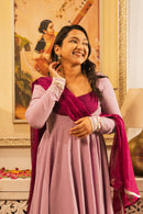Saanjh Lavender-Wine Anarkali Kurta Set With Dupatta