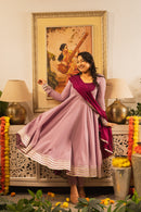 Saanjh Lavender-Wine Anarkali Kurta Set With Dupatta
