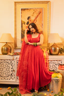 Gul Red Sleeveless Criss-Cross Back Padded Anarkali Set