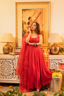 Gul Red Sleeveless Criss-Cross Back Padded Anarkali Set
