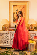 Gul Red Sleeveless Criss-Cross Back Padded Anarkali Set