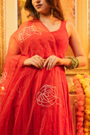 Gul Red Sleeveless Criss-Cross Back Padded Anarkali Set