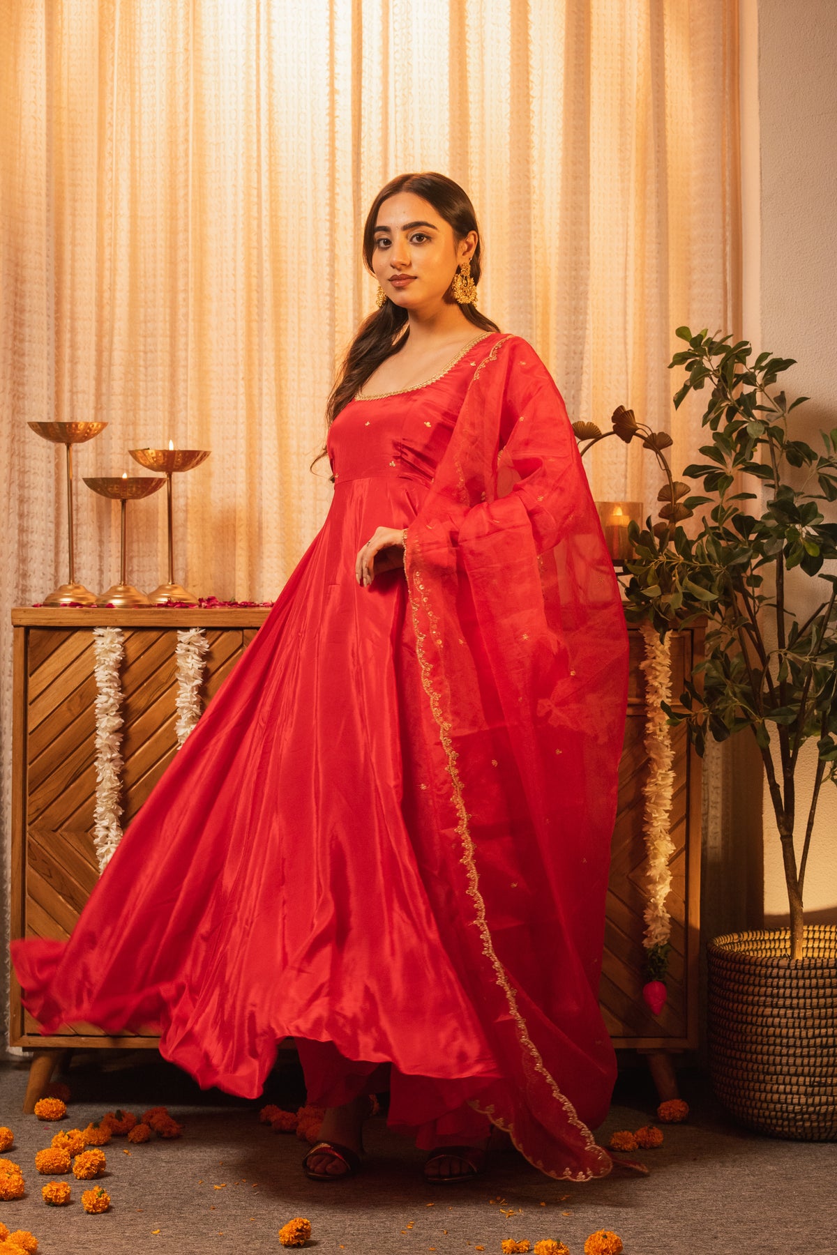 Meher Red Full Sleeves Handwork Anarkali Set
