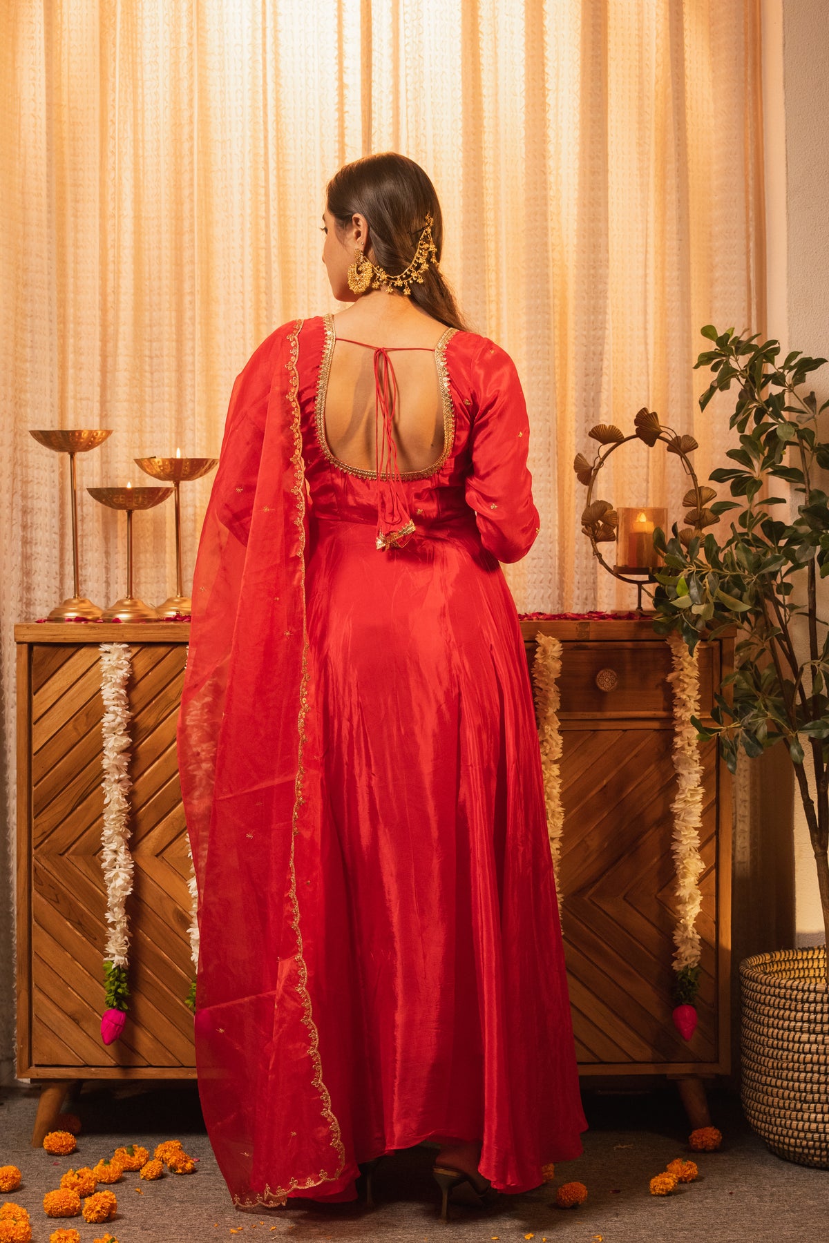 Meher Red Full Sleeves Handwork Anarkali Set