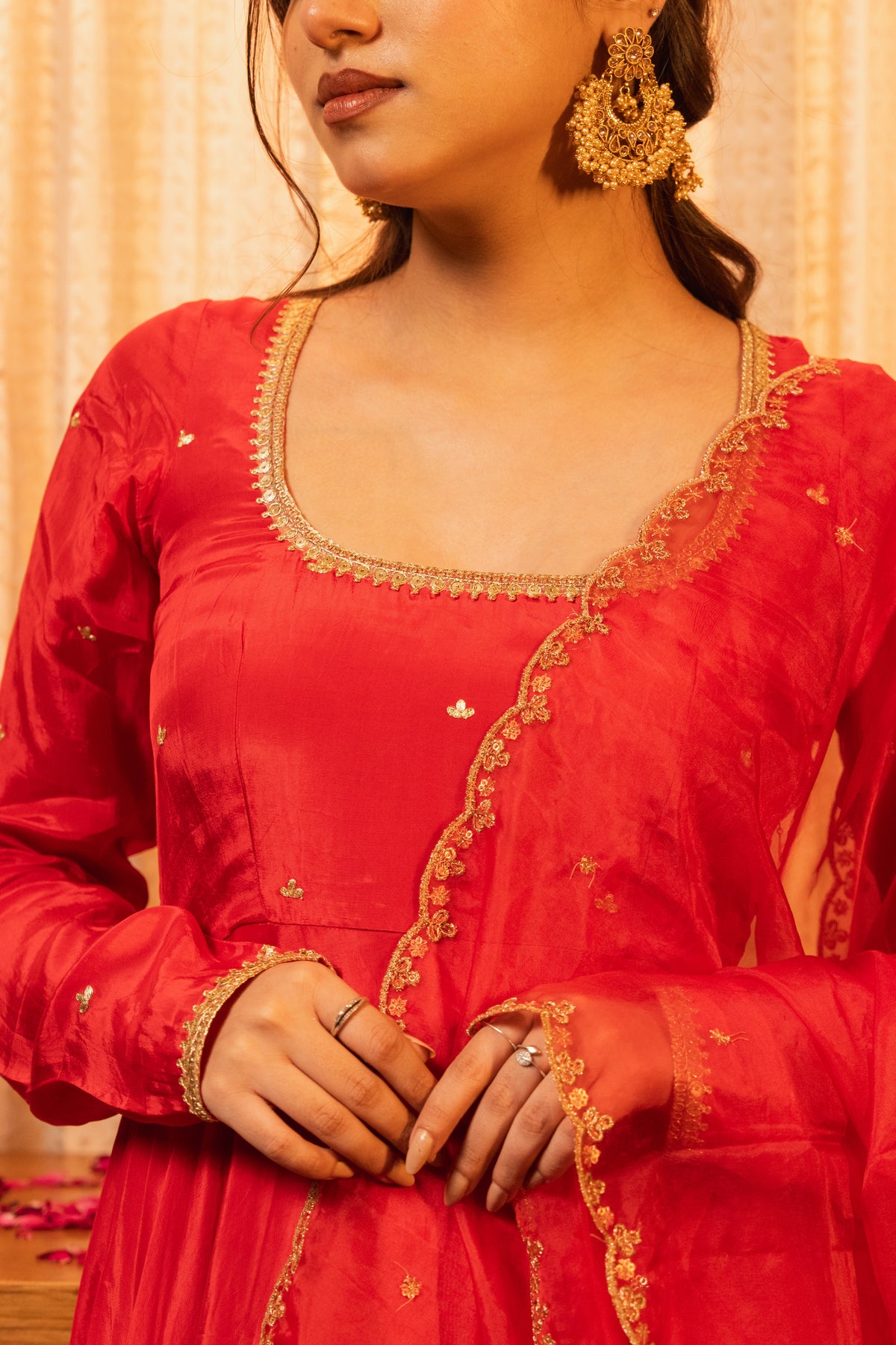 Meher Red Full Sleeves Handwork Anarkali Set