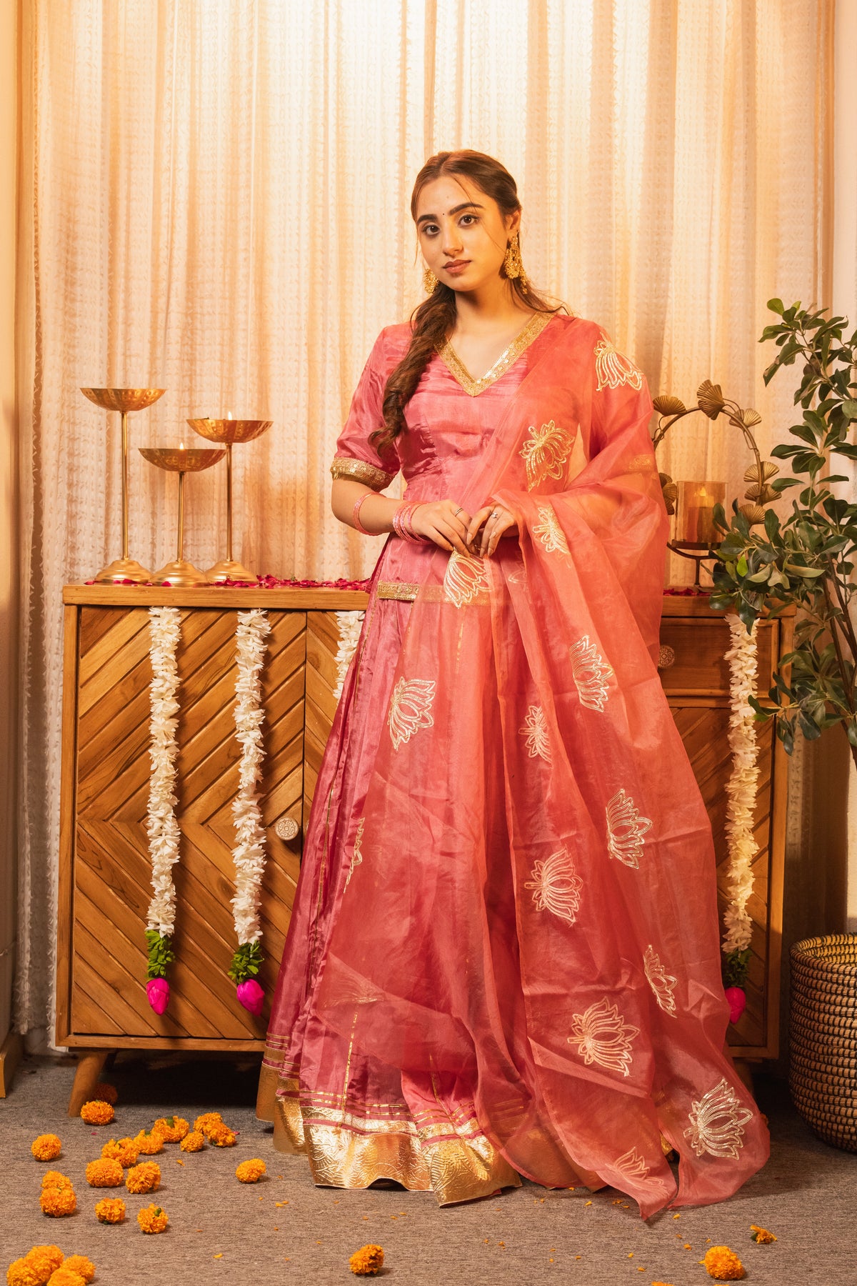 Padma Gajri Pink Poshak Style Lehenga Choli with Dupatta