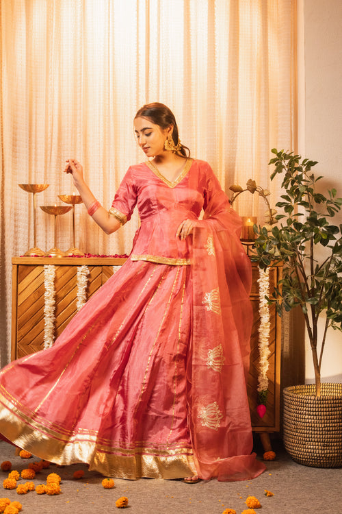 Padma Gajri Pink Poshak Style Lehenga Choli with Dupatta
