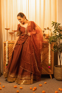 Ladoo Saa Brown Poshak Style Lehenga Choli with Dupatta