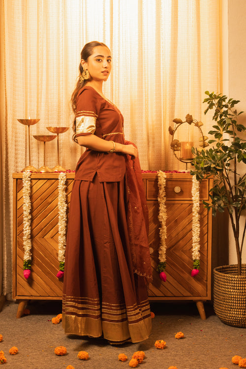 Ladoo Saa Brown Poshak Style Lehenga Choli with Dupatta