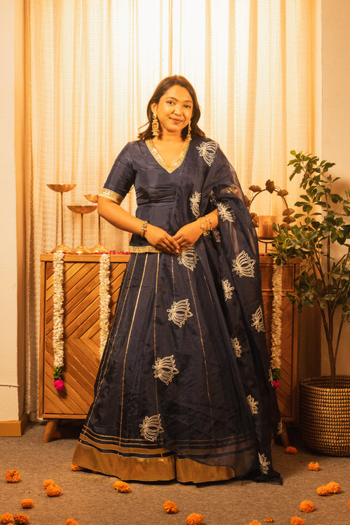 Maaher Indigo Blue Poshak Style Lehenga Choli with Dupatta