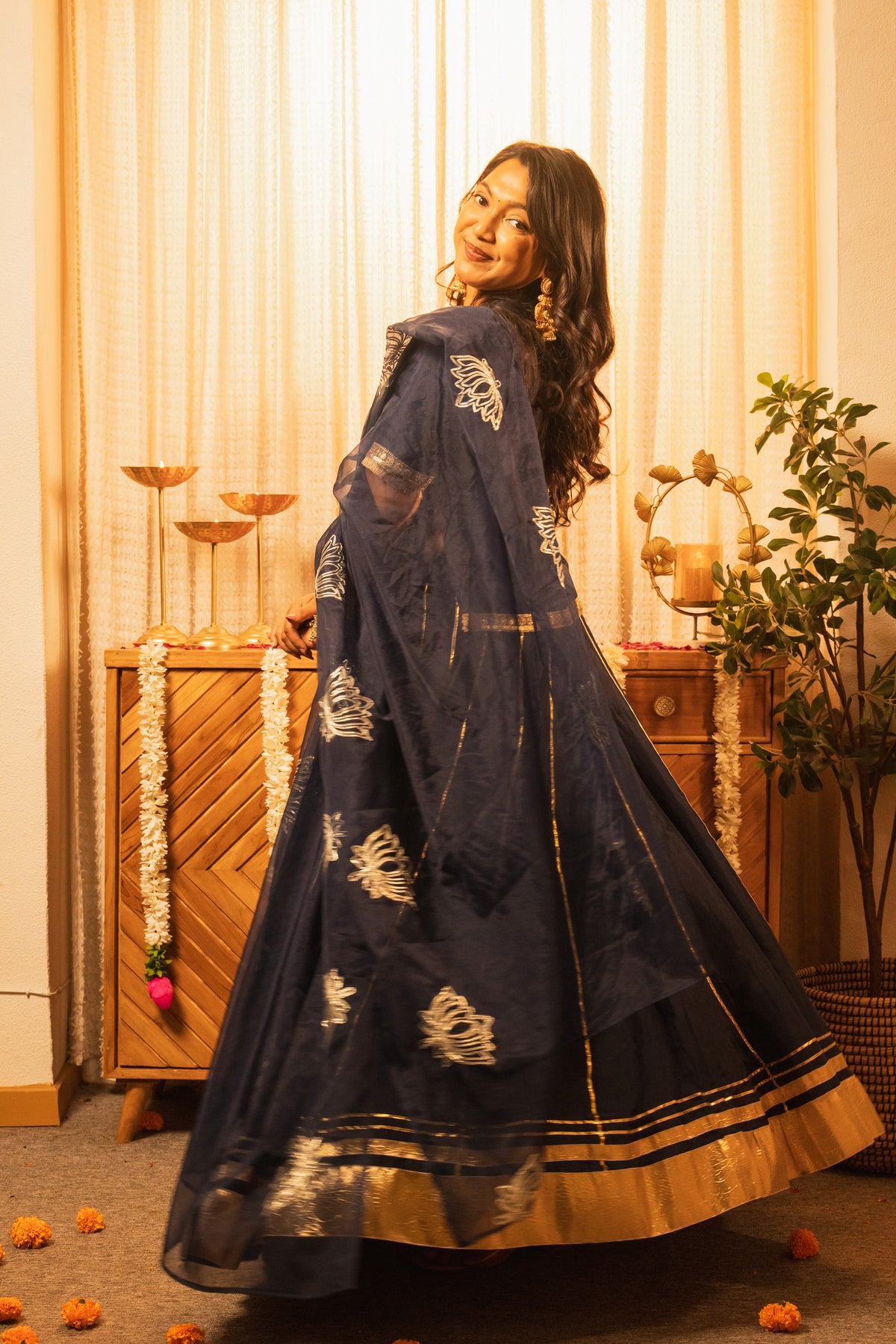 Maaher Indigo Blue Poshak Style Lehenga Choli with Dupatta