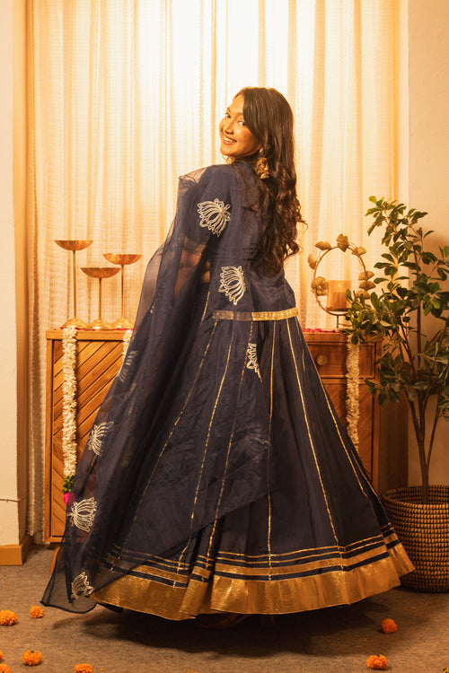 Maaher Indigo Blue Poshak Style Lehenga Choli with Dupatta