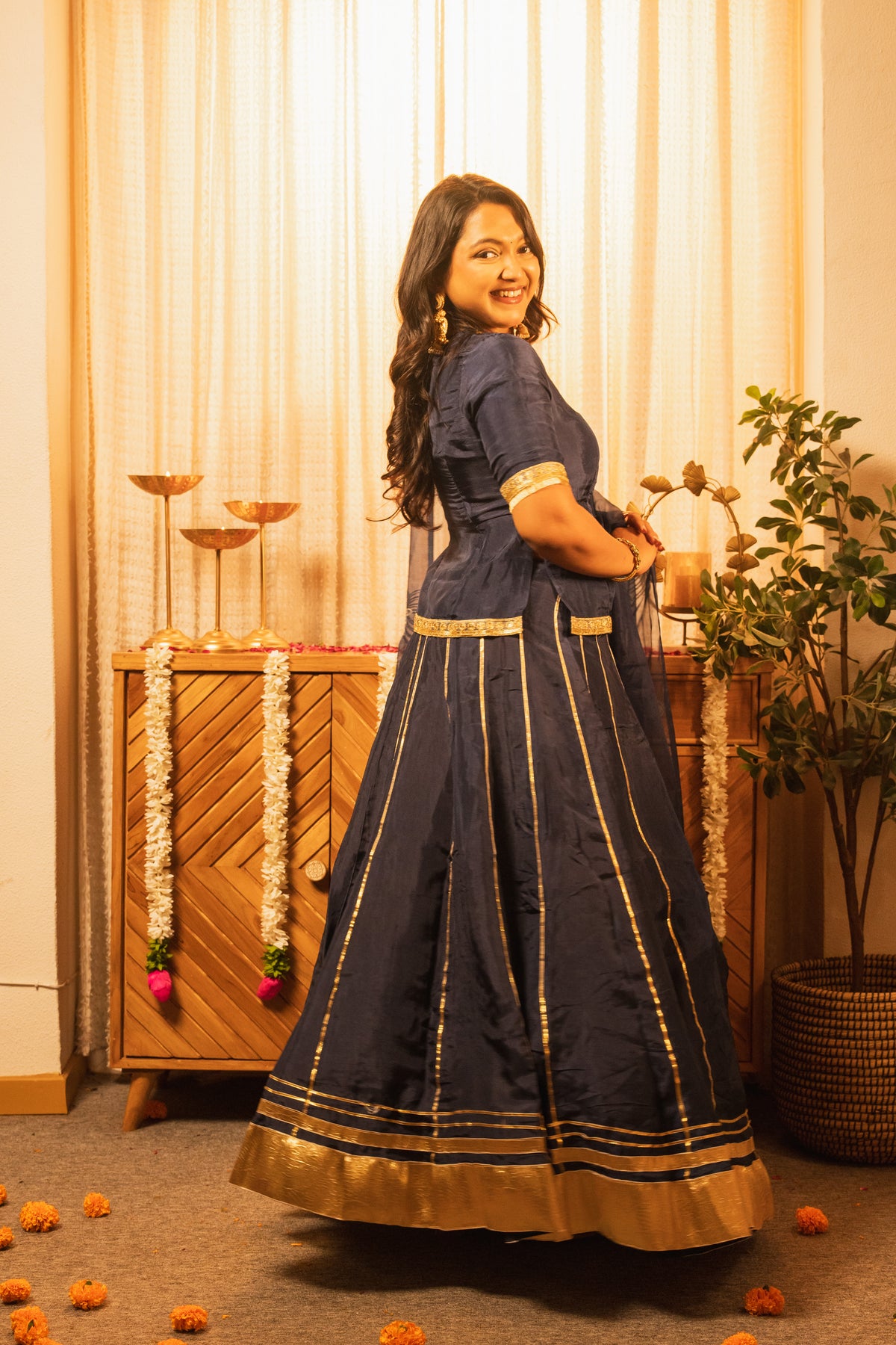 Maaher Indigo Blue Poshak Style Lehenga Choli with Dupatta
