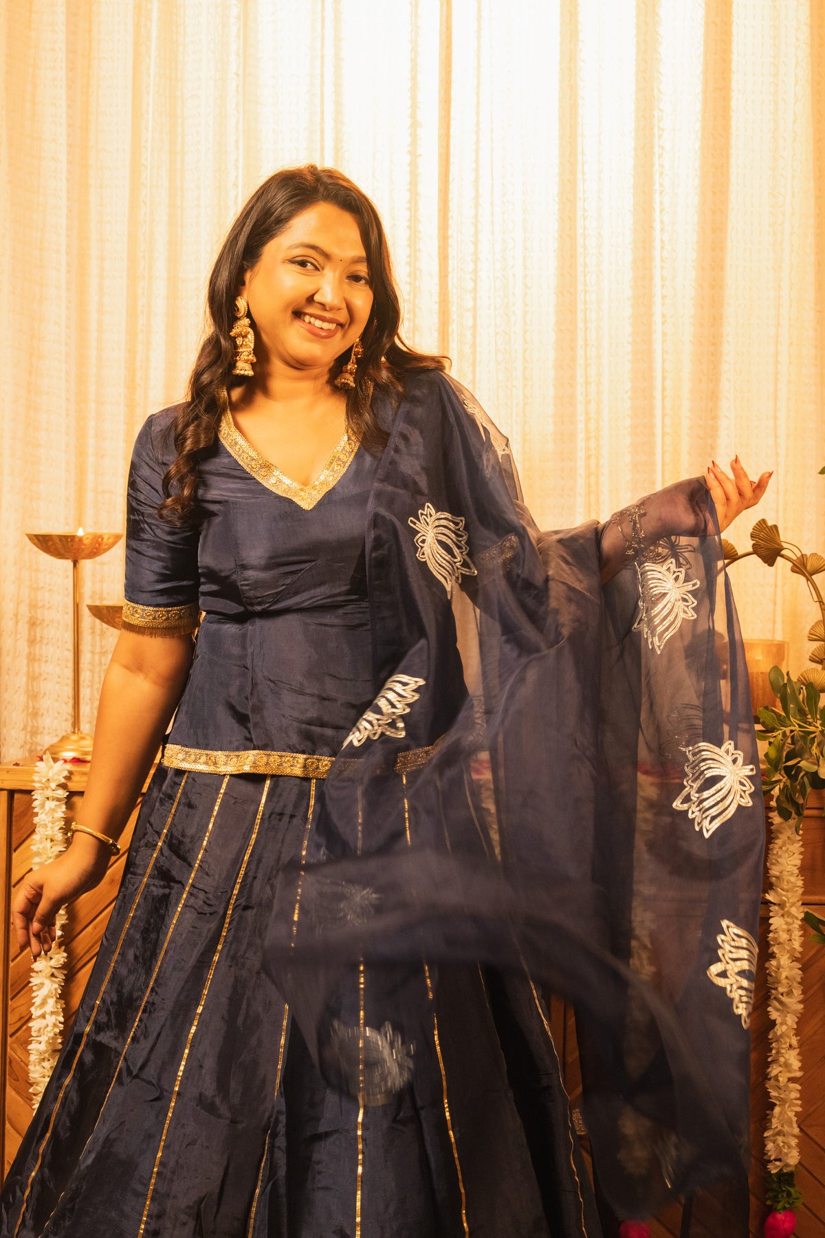Maaher Indigo Blue Poshak Style Lehenga Choli with Dupatta