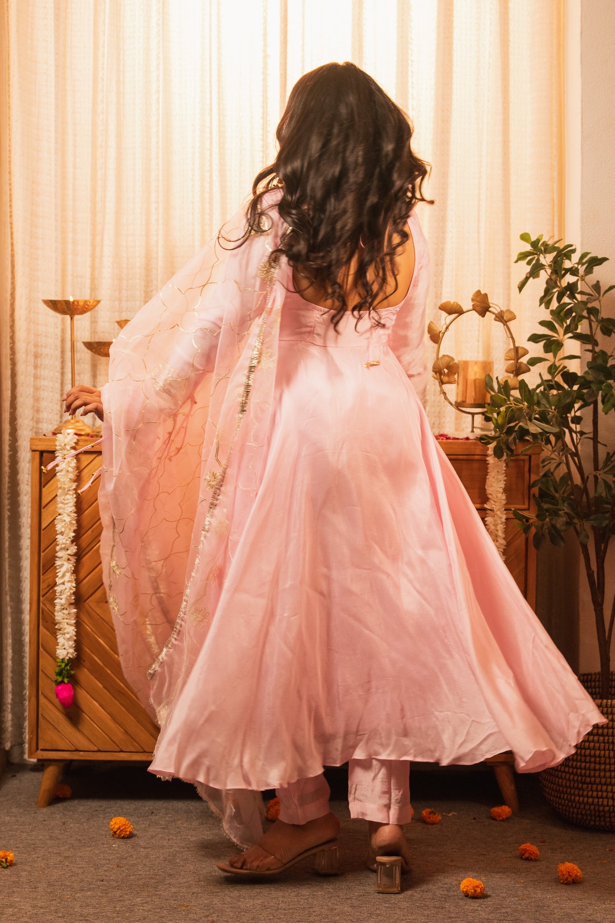 Hoor Baby Pink Anarkali Set with Ghungroo Sleeves
