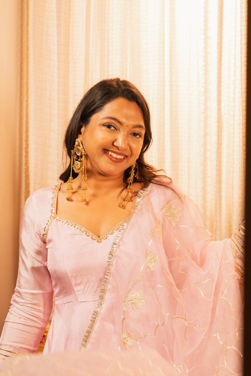 Hoor Baby Pink Anarkali Set with Ghungroo Sleeves